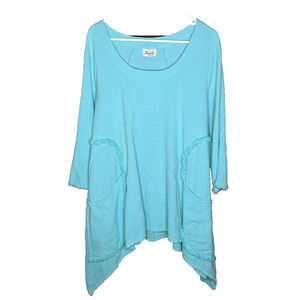 Dunes Relaxed Fashion Turquoise Flowy Fringe Pocket Tunic Top See Measurements